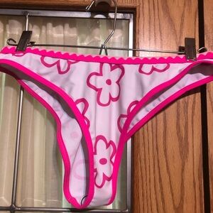 Bathing Suit Bottoms White Pink Embroidered NWOT